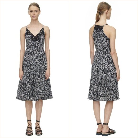 Rebecca Taylor Sleeveless Pop Flower Sleeveless Slip Dress Black Silk Size 6 - Picture 12 of 12